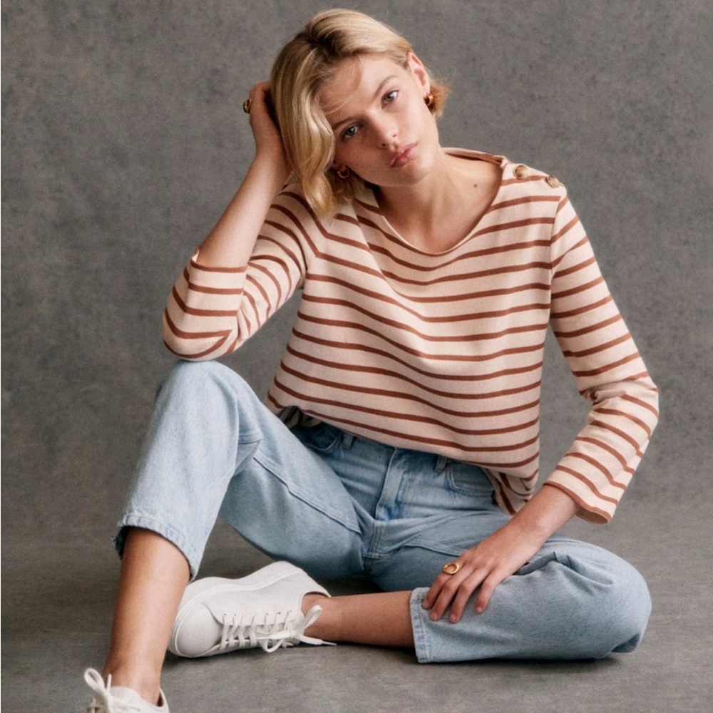 Sezane Colette Marinière Ecru / Camel - Size M
